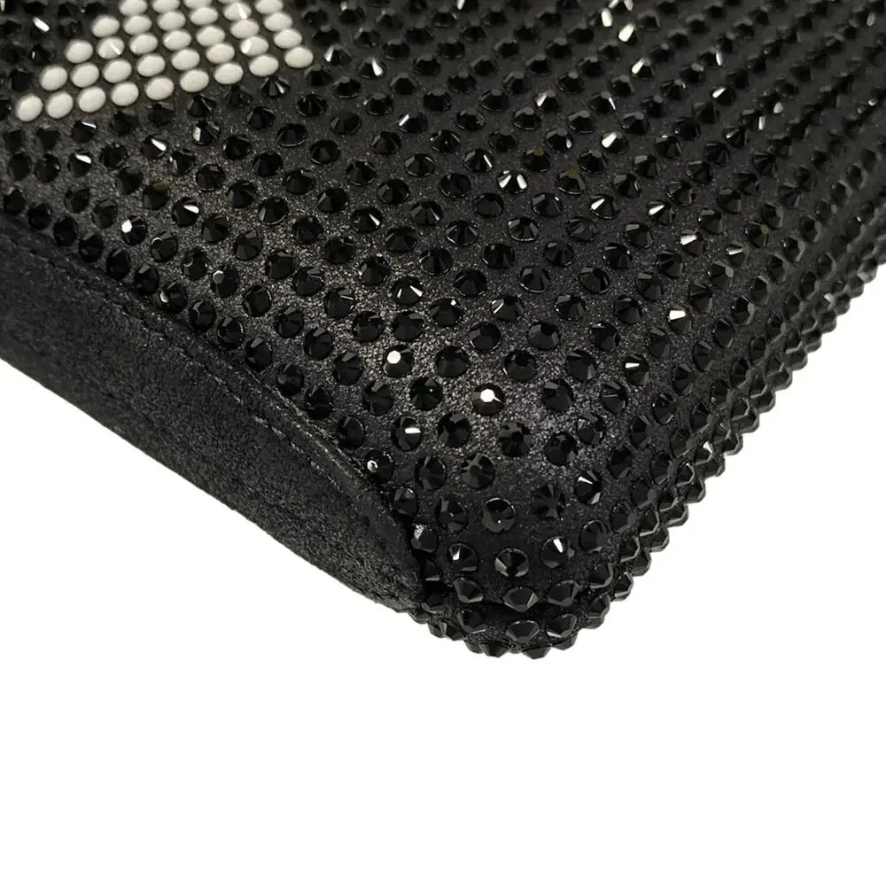 Chanel Shoulder Bag Black White Leather Rhinestones